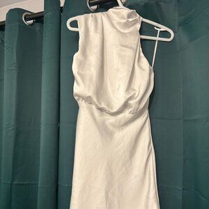 Lulus Distinctive Charm White Satin Asymmetrical MINI Dress